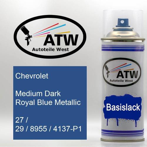 Chevrolet, Medium Dark Royal Blue Metallic, 27 / 29 / 8955 / 4137-P1: 400ml Sprühdose, von ATW Autoteile West.